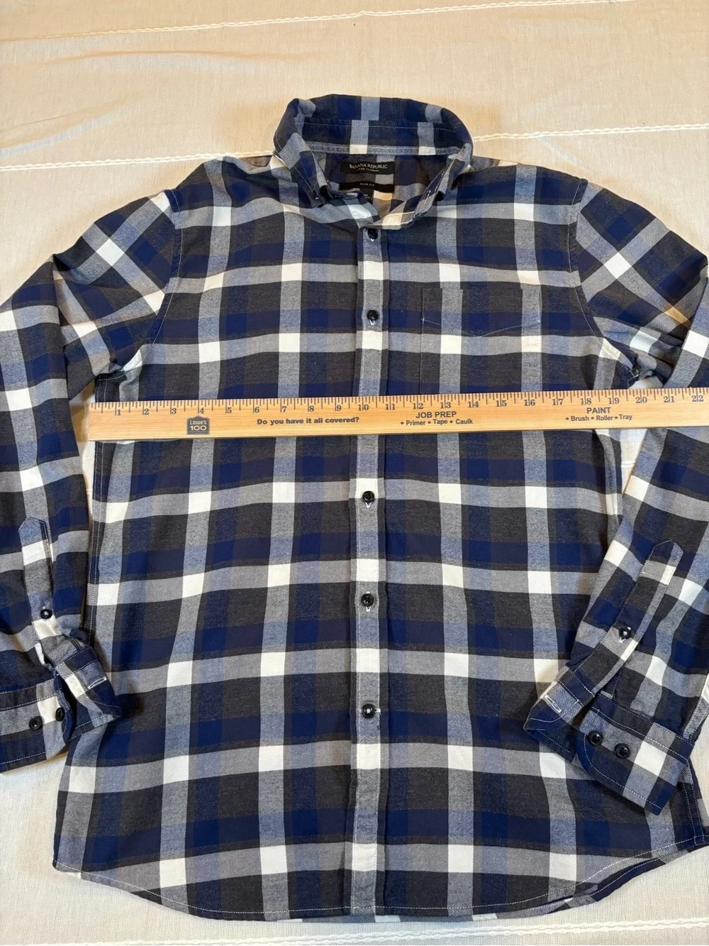 Banana Republic Luxe Flannel Slim Fit Shirt - Navy & Grey Plaid (Medium)